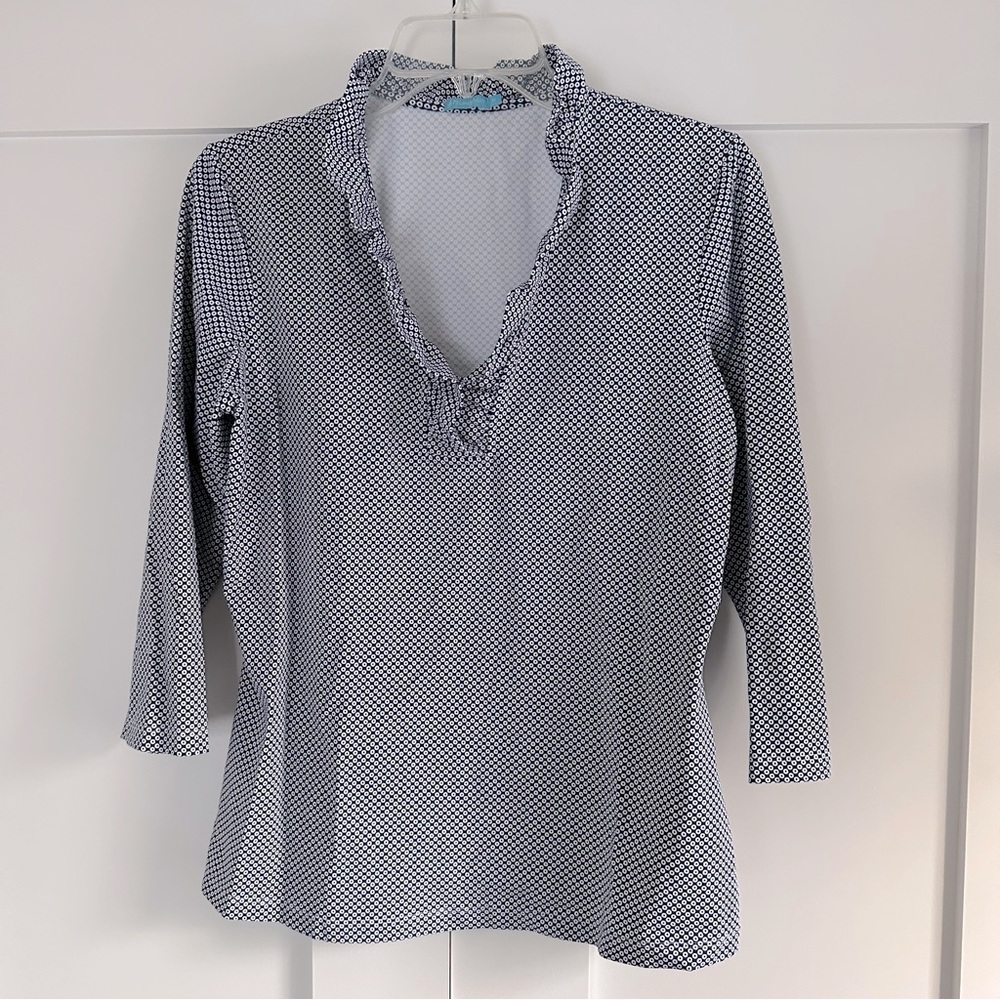 Like New! J.McLaughlin Durham Ruffle Top Ditsy Print